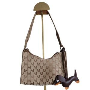 Y2K Beige Brown Monogram Baguette Bag w/ Dog Charm NWT